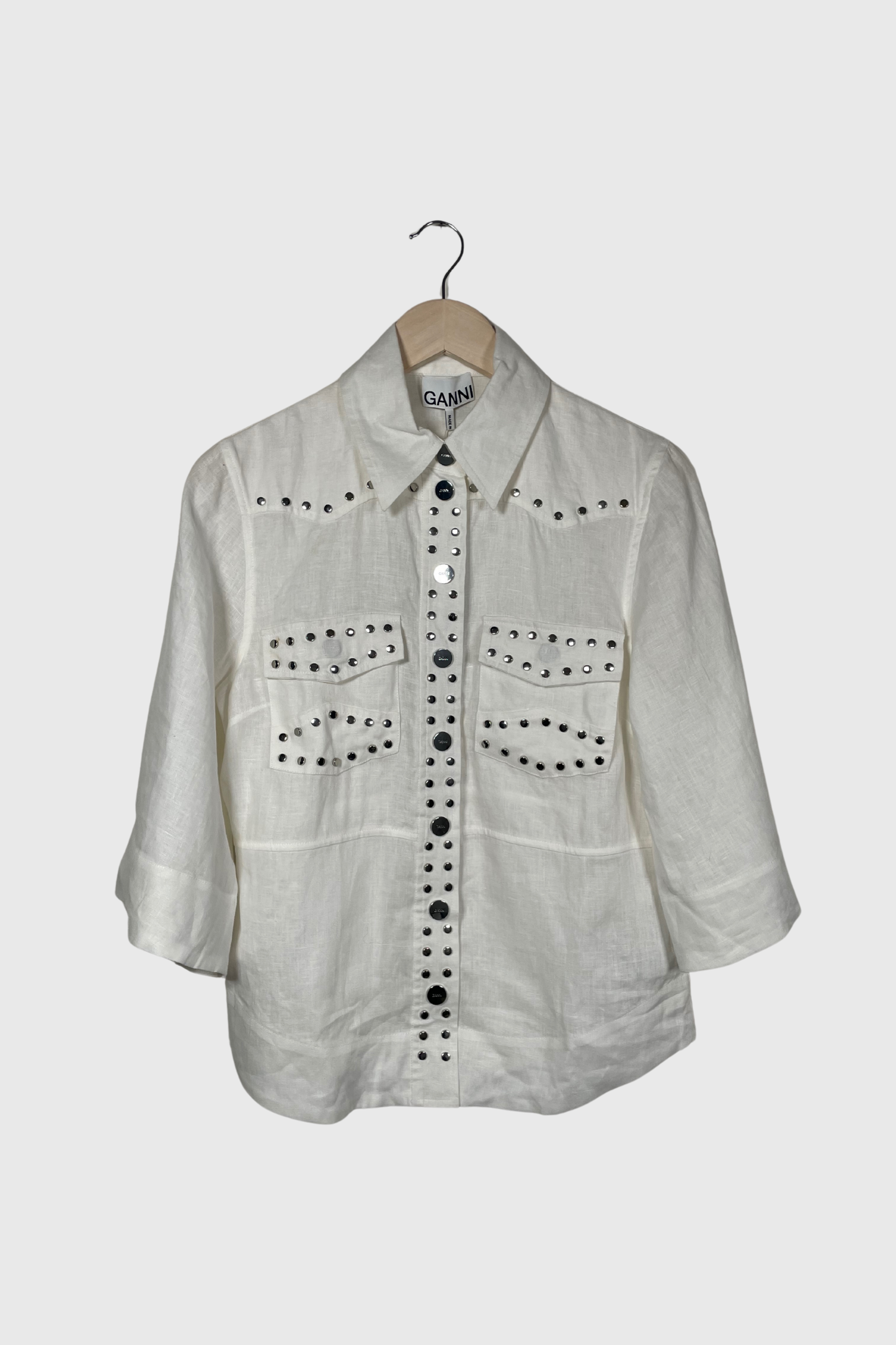GANNI Studded Linen Shirt | 34