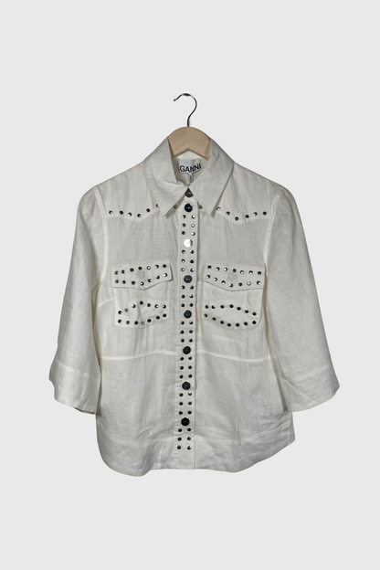 GANNI Studded Linen Shirt | 34