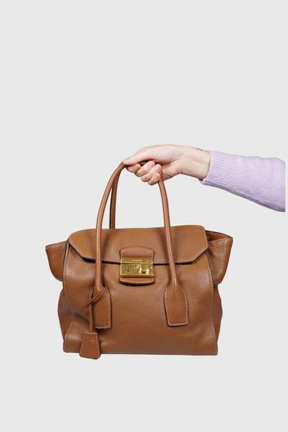 PRADA Vitello Daino Sound Lock brandy